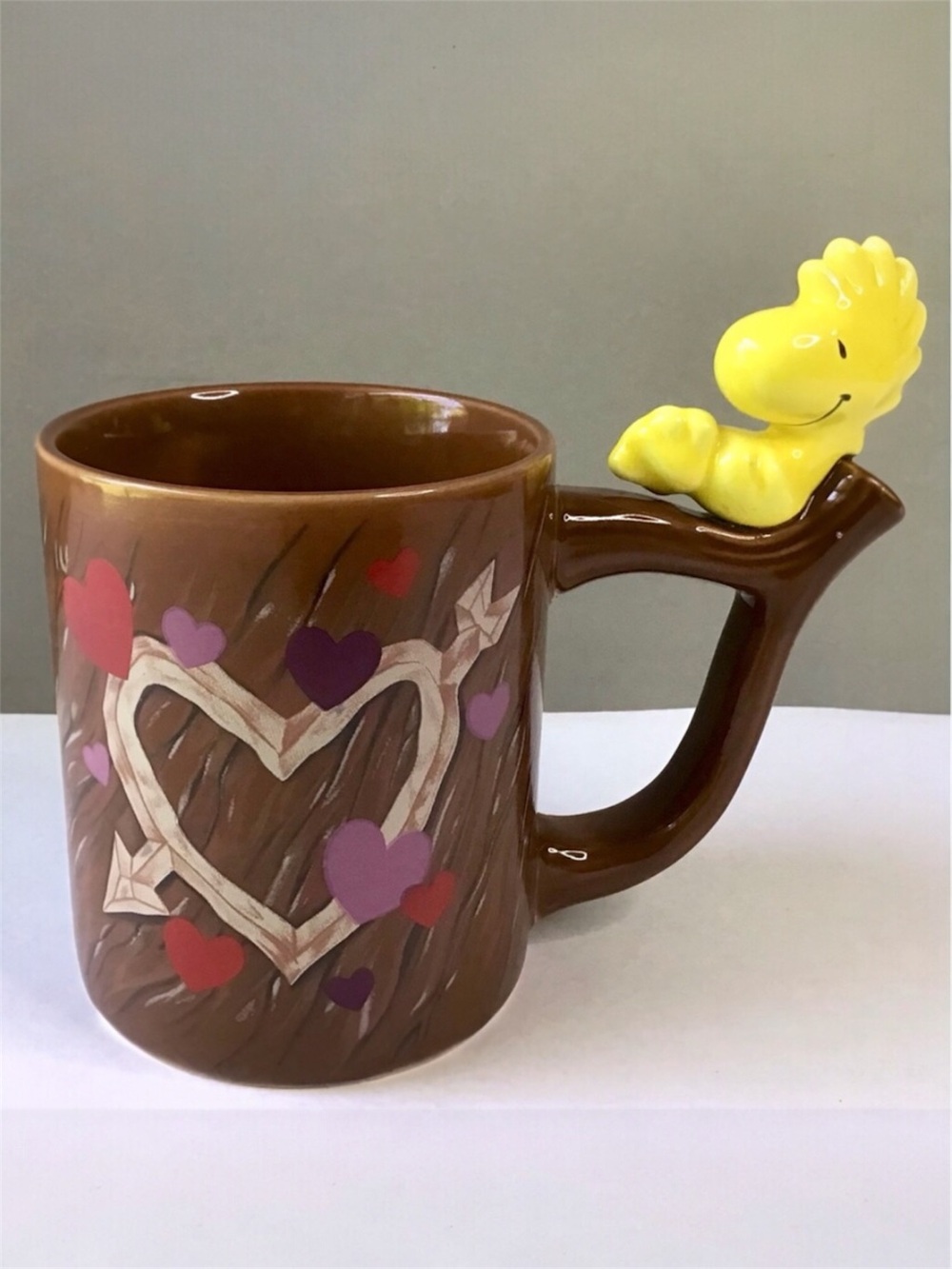 1972 Peanuts Woodstock Mug Tree Branch Handle Hearts Teleflora Japan Vintage